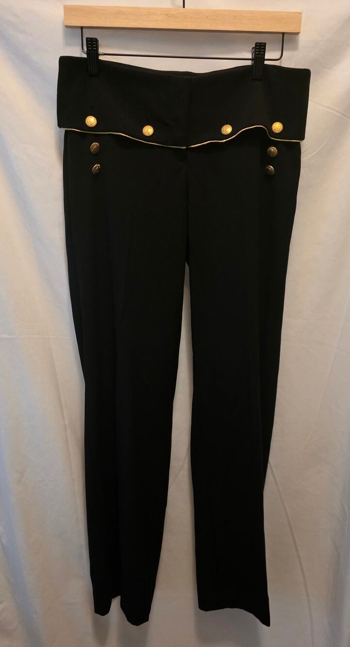 Vtg Cache Women's Y2K Sailor Wide Leg Flare Black Pants Gold Buttons Size 6